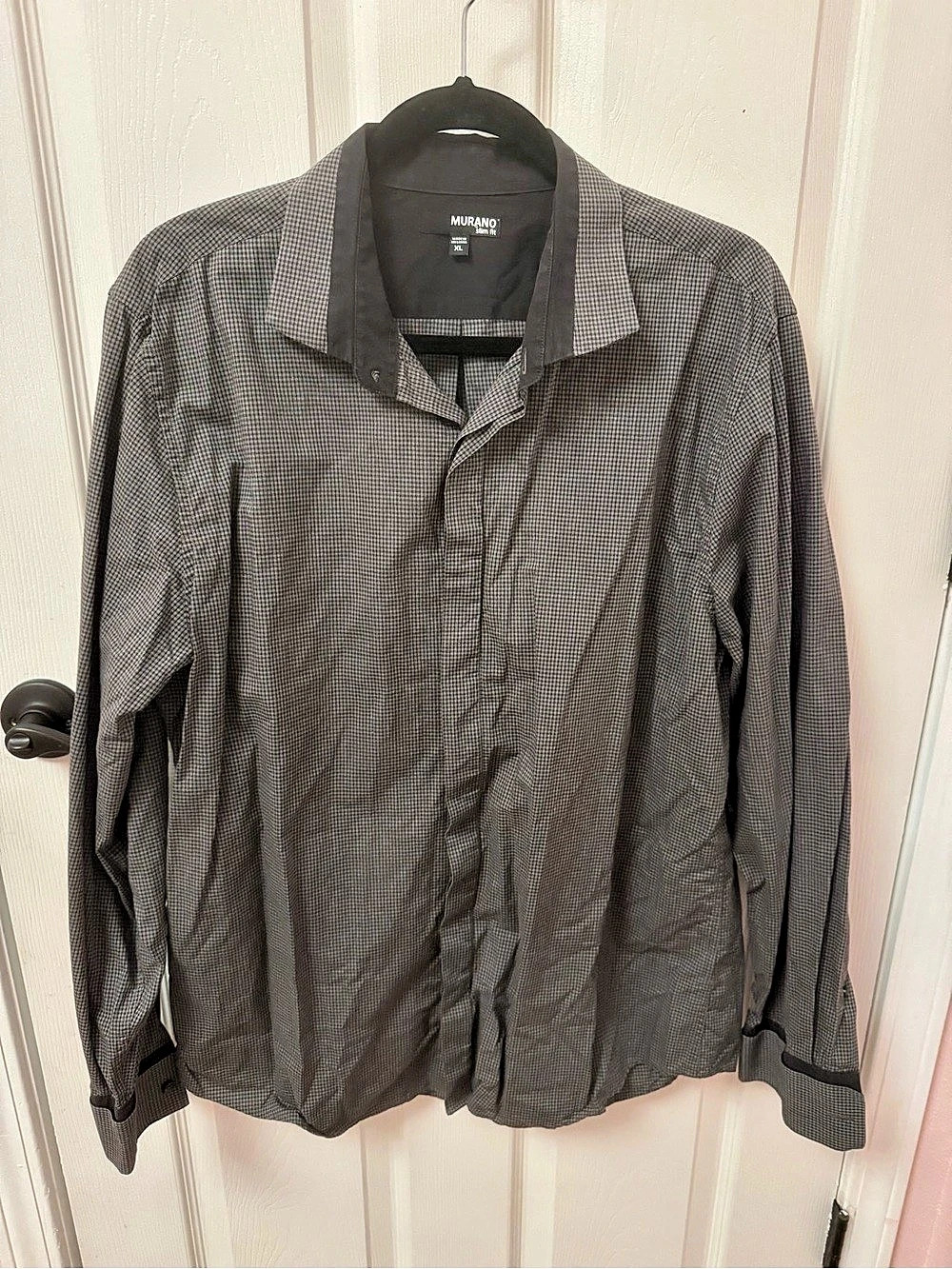 Murano Gray & Black Checkered Button Down Long Sleeve Shirt - Men’s XL Slim Fit